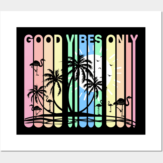 Good Vibes Only, Paradise Island Silhouette Design Wall Art by Positive Lifestyle Online